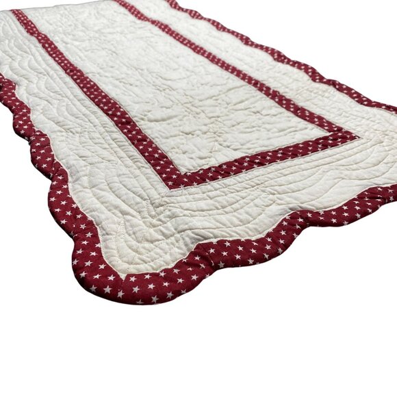 VTG Quilted table runner Maroon star print quilt handmade burgundy 4th july Patr - Picture 3 of 14